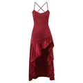 Dettaglio dell'abito in raso rosso con spalline incrociate sul retro e orlo a balze - XS / Borgogna