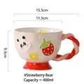 Panda and strawberry relief ceramic mug with a pink twisted handle and 400ml capacity - Strawberry Bear