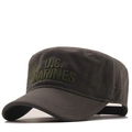 Cotton flat top military patrol cap with U.S. MARINES embroidery and eagle anchor logo - Adjustable / 03 Army Green
