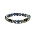 Minimalist beaded bracelet with tiger eye turquoise, natural agate, and gold spacers - White Spotted Blue Stone