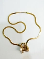 Gold snake chain necklace with pearl, letter F charm, and engraved heart pendant - Letter F