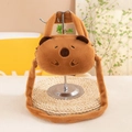 Brown plush bear crossbody bag with dual top handles on a display stand - Indifferent Capybara / 20cm