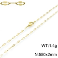 Goudkleurige titanium stalen ketting met platte ovale schakels en karabijnslot 550x2mm - Gouden Stijl (KN118249-Z)