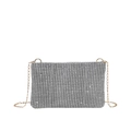 Sparkling silver rhinestone envelope bag with a thin gold chain strap for evening wear - Silver (Silver Chain)