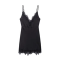 Sottoveste da donna in raso nero con scollo a V e raffinato bordo in pizzo nero - XS / Nero