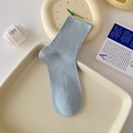Light blue ribbed cotton mid-calf socks with high-quality vertical knitted texture - One Size / Milky Blue