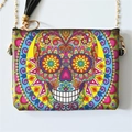 DIY 5D diamond painting crossbody bag with colorful sugar skull and golden chain - Mandala Floral-KB05
