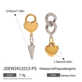 Two-tone stainless steel heart earrings with dimensions 3.43cm height and 7.0g weight - Earrings-JDEW2411013-PS-Heart & Cone