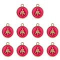 Set of 10 red enamel and gold bee charms for DIY jewelry making with top ring connectors - Rose Red