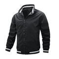 Chaqueta bomber negra para hombre con cuello alto a rayas y puños elásticos deportivos - M / Negro