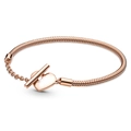 Elegant rose gold snake chain bracelet featuring heart pendant and T-bar toggle clasp - 16cm / Rose Gold