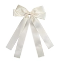 Elegant off-white satin double bow hair clip with long ribbons on white background - Beige