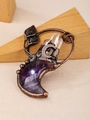 Bohemian crescent moon pendant featuring natural amethyst and copper wire wrap details - Amethyst Moon Pendant