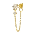 S925 silver flower stud earring in gold finish with zircon inlay and chain tassel - Style 1 / Gold (Single)