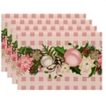 Set of 4 Christmas placemats with pink plaid, holly leaves, and pine cone motifs - Pink and White Plaid Christmas Flower (Pack of 4)