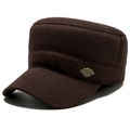 Gorra militar de invierno marrón oscuro en sarga con escudo metálico dorado - Ajustable / café