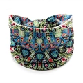Bohemian style wide elastic headband with vibrant mandala print in green and blue - Style 80