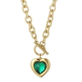 Collier à chaîne dorée avec pendentif en cristal vert en forme de cœur et fermoir OT - Chaîne Dorée Cœur Vert (KN229677-Z)