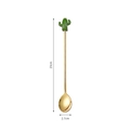 Golden stainless steel long dessert spoon featuring a green cactus handle decoration - Cactus Spoon / Gold