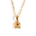 Minimalist 18K gold plated paperclip chain necklace with a 3D bubble letter R pendant - Gold-R