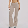 Schmal geschnittene Yoga-Schlaghose mit hoher Taille in hellem Khaki aus Stretch-Stoff - S / Flachsfarben