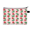 Pink floral cosmetic bag with red flowers and green leaves pattern and black zipper - Red Flowers