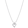 Silver heart pendant necklace with hammered texture and polished bead chain for women - Silver Hammered Heart Bead Chain Necklace