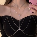 Cadena de cuerpo plateada de varias capas con colgantes de diamantes de imitación - Dorado (2# Cadena de Cuerpo)