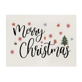 Beige Christmas placemat with Merry Christmas print and colorful festive patterns - Regular Linen Style / Beige Christmas Elements Collection