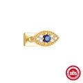 Golden S925 sterling silver eye-shaped stud earring with a blue gem and clear diamonds - Single Gold #8 (Evil Eye)