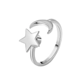 Eleganter verstellbarer 925 Sterling Silber Ring mit Stern und Mondsichel für Damen - Einstellbar Offen / Weißgold