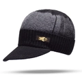 Detailed view of winter knit visor cap with ear protection and 1999 metal button logo - 58-63CM Fleece Lined Thickened / Black