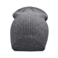 Close-up of thick ribbed texture on dark grey knitted beanie for winter warmth - Gray