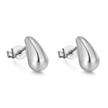 Boucles d'oreilles gouttes en acier inoxydable poli avec finition miroir argentée sur blanc - Argenté
