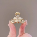 Mini gold flower hair claw clip with white opal petals and sparkling rhinestones - 7# Small Flower Hair Claw Gold (Approx. 3.5CM)