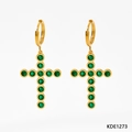 Goldene Edelstahl-Ohrringe mit Kreuzanhängern und grünen Zirkonia-Steinen - Gold Grüner Zirkonia (KDE1273)