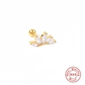 Golden S925 sterling silver crown flower stud earring with marquise zircon stones - Single Piece / Gold-White Zirconia