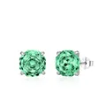 Pendientes de plata S925 con piedra preciosa verde esmeralda octogonal corte rosa - Plata 925/8MM / Color Paraiba 8MM