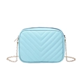 Light blue camera bag with chevron quilting and golden chain shoulder strap for women - Sky Blue