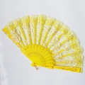 Yellow lace folding fan with golden rose embroidery and decorative plastic frame - Yellow