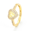 Detail eines verstellbaren Goldrings mit gelbem Herz-Zirkonia und Pavé-Besatz auf Weiß - Gold - Gelber Zirkon