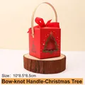 Red Christmas gift box with wood handle, satin bow, and tree-shaped window for apples - Ribbon Handle-Christmas Tree (Red)