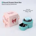 Mint green magnetic rose jewelry box with clear dome lid and pink gift carry bag - Round Drawer Rose Flower Box / Blue