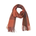 Thick checkered scarf with warm orange and brown tones and fringe details - Dusty Pink
