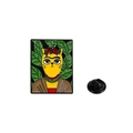 Emaille-Anstecknadel mit gelber Katze als Frida Kahlo, Blumenkrone und Blatt-Hintergrund - Künstlerische Malerei Katze