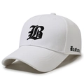 White baseball cap with black 3D embroidered B and Boston text in gothic style - Adjustable / White
