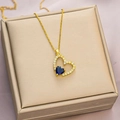18k gold plated heart pendant necklace with deep blue gemstone and white zircon - Gold Blue Zirconia Heart