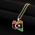 Goldene Edelstahlkette mit Libyen-Kartenanhänger und emaillierter Nationalflagge darauf - Gold