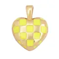 Golden heart pendant with vibrant yellow checkerboard enamel pattern on white background - ABG2707-Yellow Small Heart