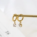 Elegant gold zircon drop earrings with round cubic zirconia on a minimalist hoop design - White
